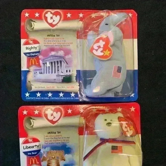 Ty Beanie Babies Mc Donalds Collection, 1996, Libearty and Righty the Elephant - Picture 1 of 3
